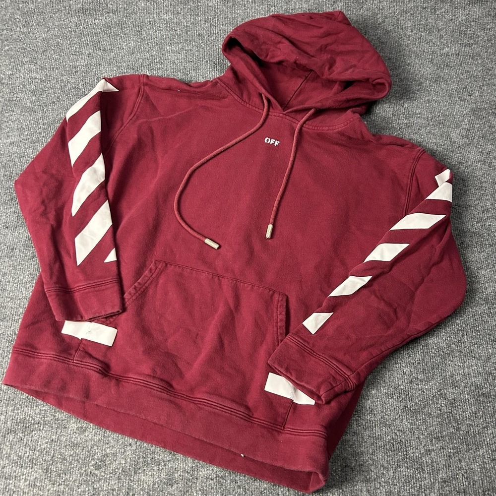 Off-White Hoodie Mens Medium Red Seeing Things Arrows Pullover Fleece Sweatshirt
